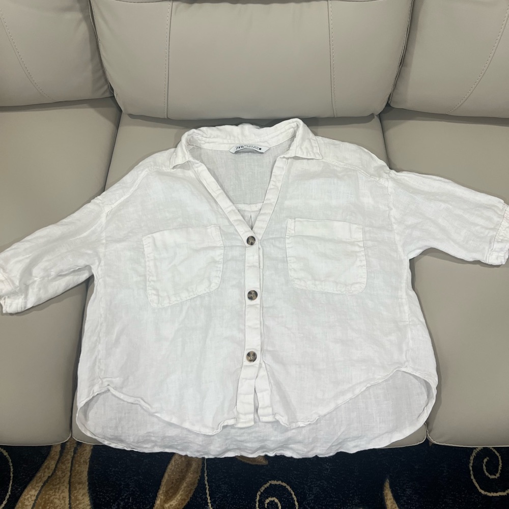 Zara white button short sleeve